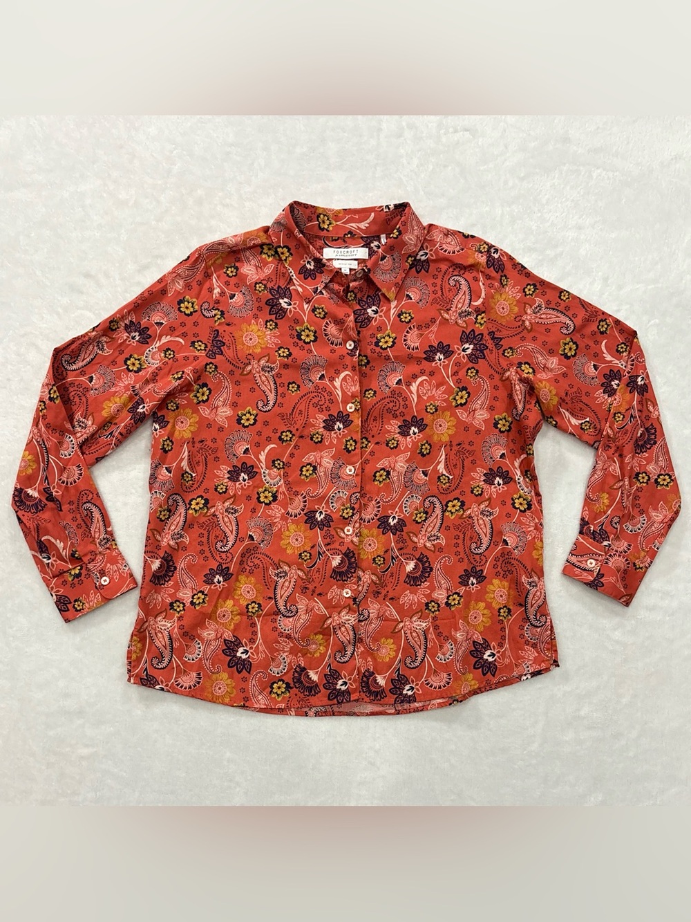 Foxcroft Appleseed's Wrinkle Free Paisley Long Sleeve Button Up Shirt Women's 14